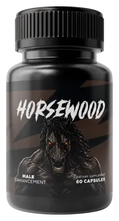 One black HORSEWOOD bottle with a horse illustration, labeled Male Enhancement, 60 capsules